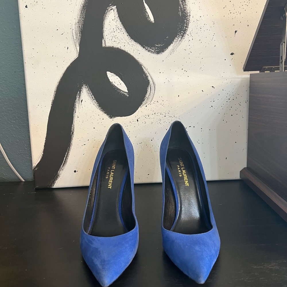 Saint Laurent Blue Seude Heels - Picture 8 of 9